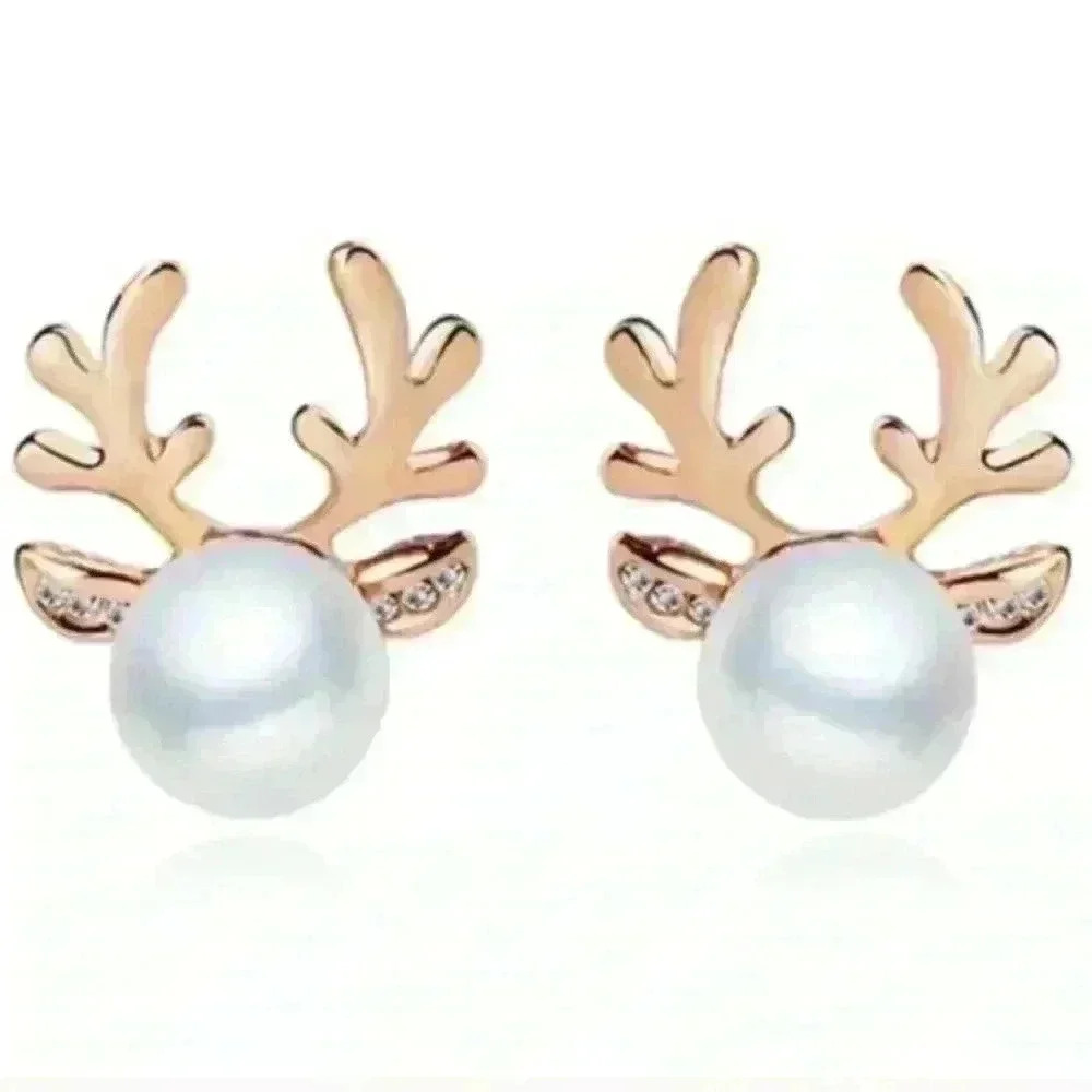 Pearl Antler Gold Earrings